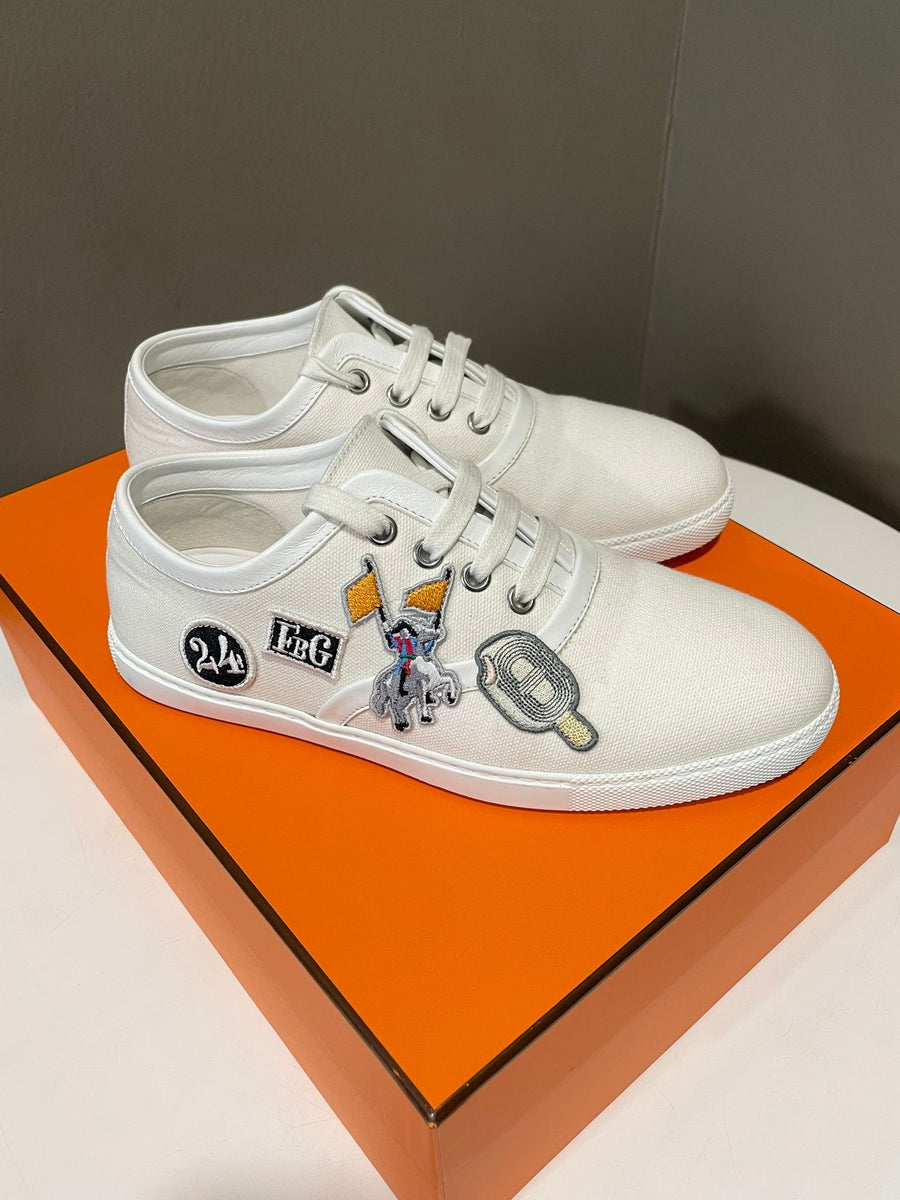 スニーカー HERMES Sneakers Innocent HERMES Canvas Embroidered Innocent Sneakers 39 White 1418099