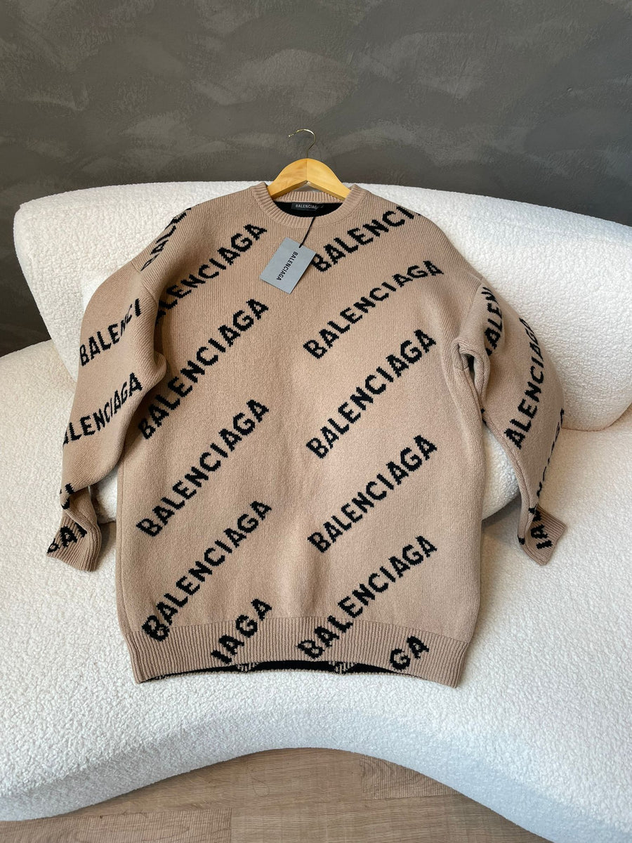 BALENCIAGA【ベージュ】Allover Logoマフラー BalenciagaAlloverLogoSweaterBr