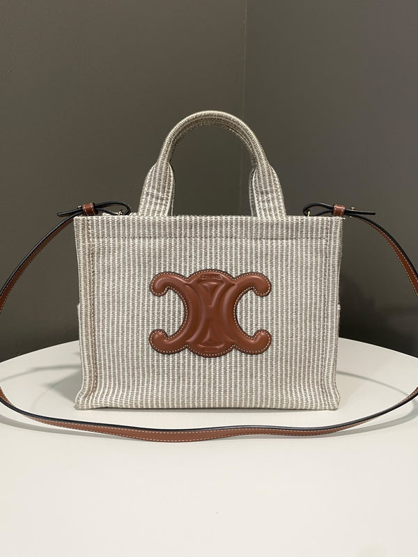 Celine Striped Cabas Thais Tote
Beige Canvas / Tan Calfskin