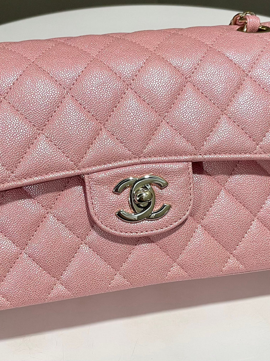 Chanel 19S Classic Quilted Small Double Flap Iridescent Pink Caviar