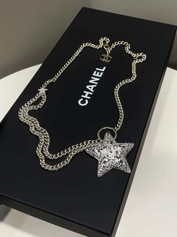 Chanel 25A Star Cc Logo Chain Belt / Long Necklace Rhinestones