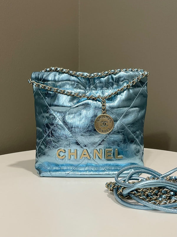 Chanel 25C 22 Mini Metallic Blue Calfskin