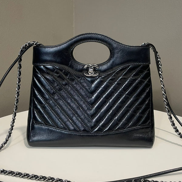Chanel 31 Chevron Bag Black Calfskin