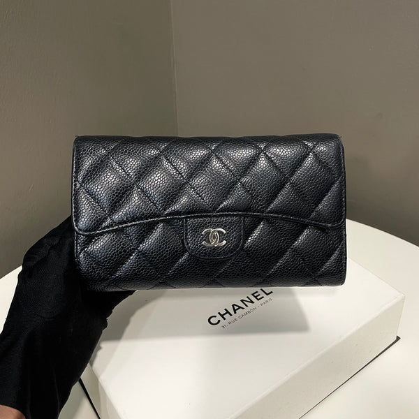Chanel Classic Cc Flap Wallet Black Caviar Leather