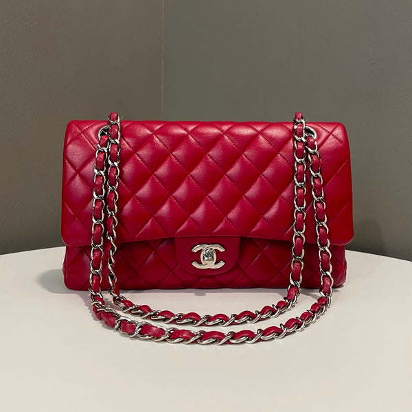 Chanel Classic Quilted Medium Double Flap Red Lambskin SHW