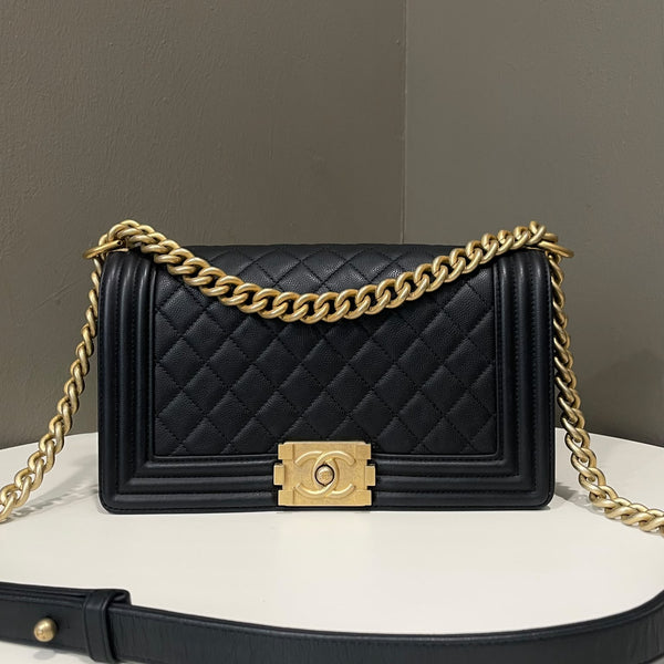 Chanel Quilted Boy Old Medium Black Caviar