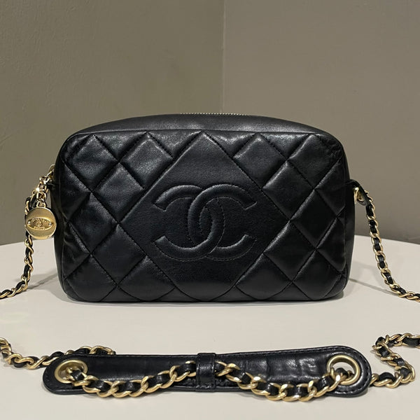 Chanel Quilted Cc Camera Bag Black Lambskin