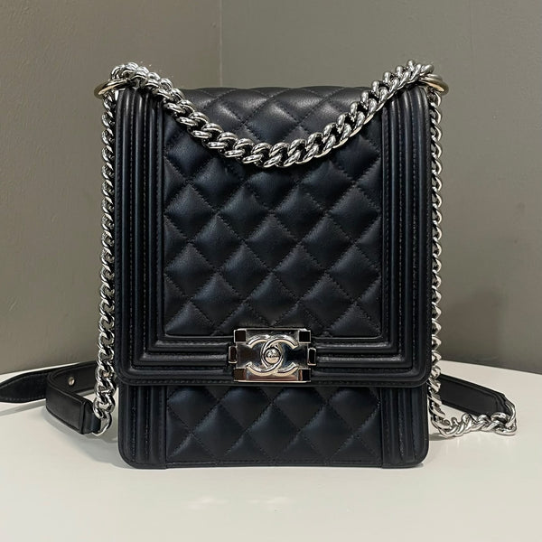 Chanel Quilted North South Boy Flap Bag
Black Calfskin