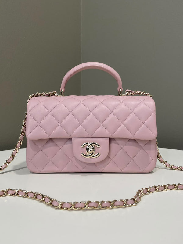 Chanel Quilted Top Handle Mini Rectangular Dusty Pink