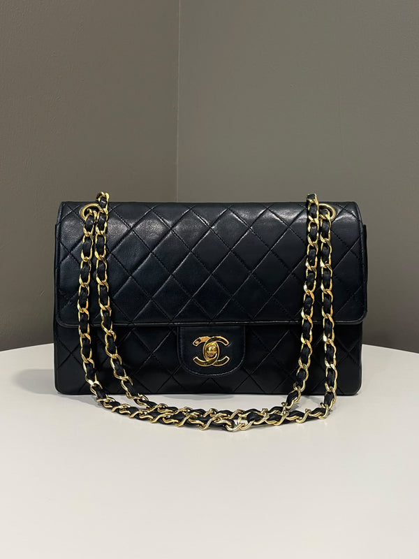 Chanel Vintage Classic Quilted Medium Double Flap Black Lambskin