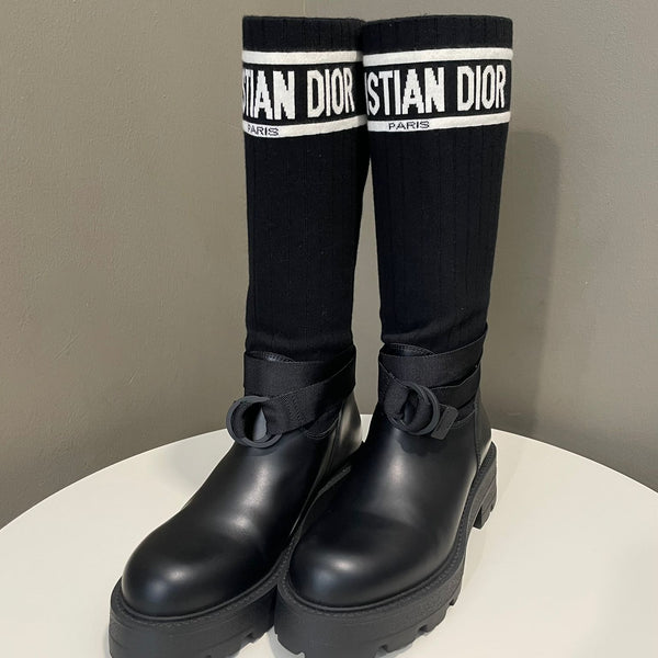 Dior D Major Boots Black Knit Size 38