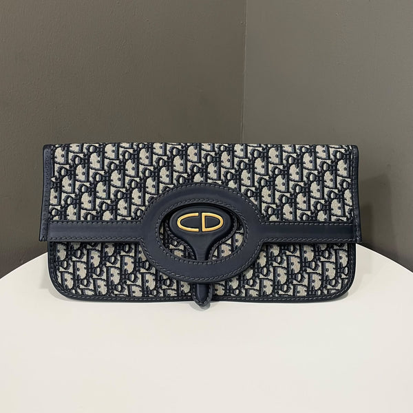 Dior Fold-Over Clutch Bag Blue Oblique