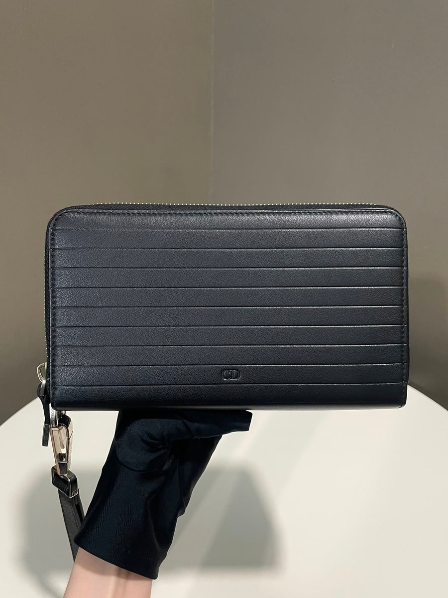 Dior Homme Double Zipped Wallet Black Lambskin