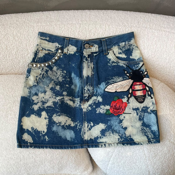 Gucci Acid-wash Denim Mini Skirt Multicolour