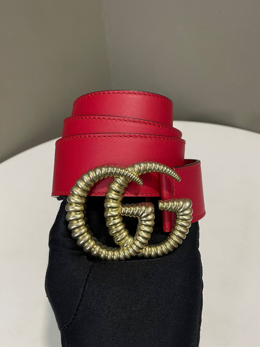 GUCCI レッド ストライプ ベルト GucciTorchonDoubleGBeltHibiscu