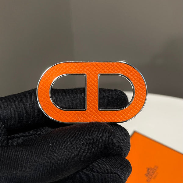 Hermes Chaine D Ancre Brooch Orange Epsom