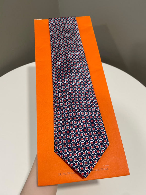 Hermes Tie Marine Rouge Silex