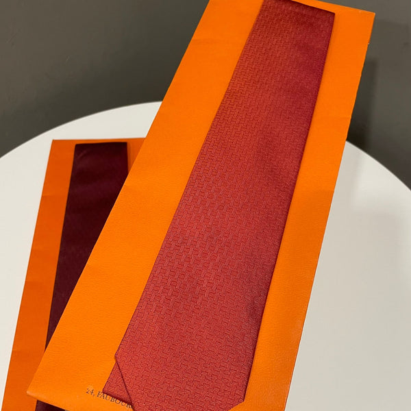 Hermes Tie Orange Poppy H Lucky Clover