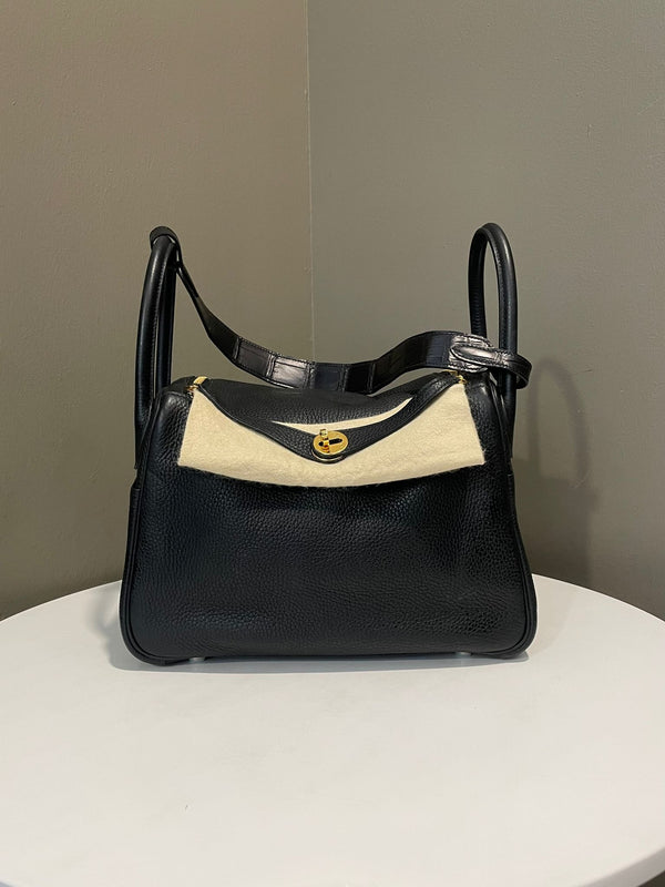 Hermes Lindy 30 Touch Black Clemence Croc