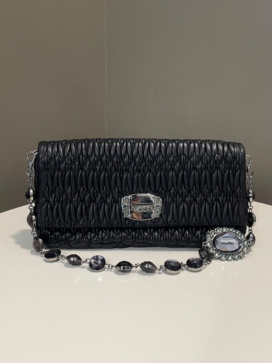 Miu Miu Crystal Clutch Bag Black Matelassé Nappa – LOVELOTSLUXURY
