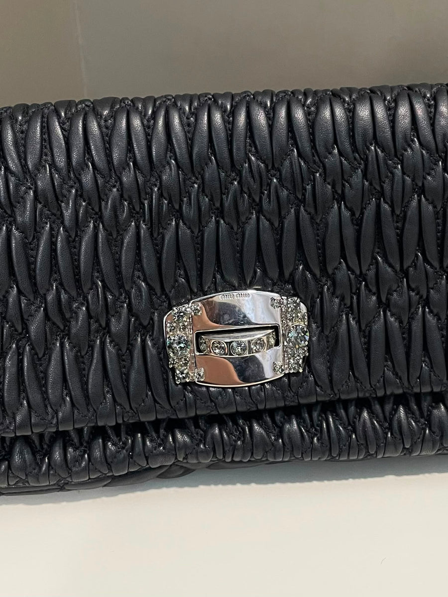 Miu Miu Crystal Clutch Bag Black Matelassé Nappa – LOVELOTSLUXURY