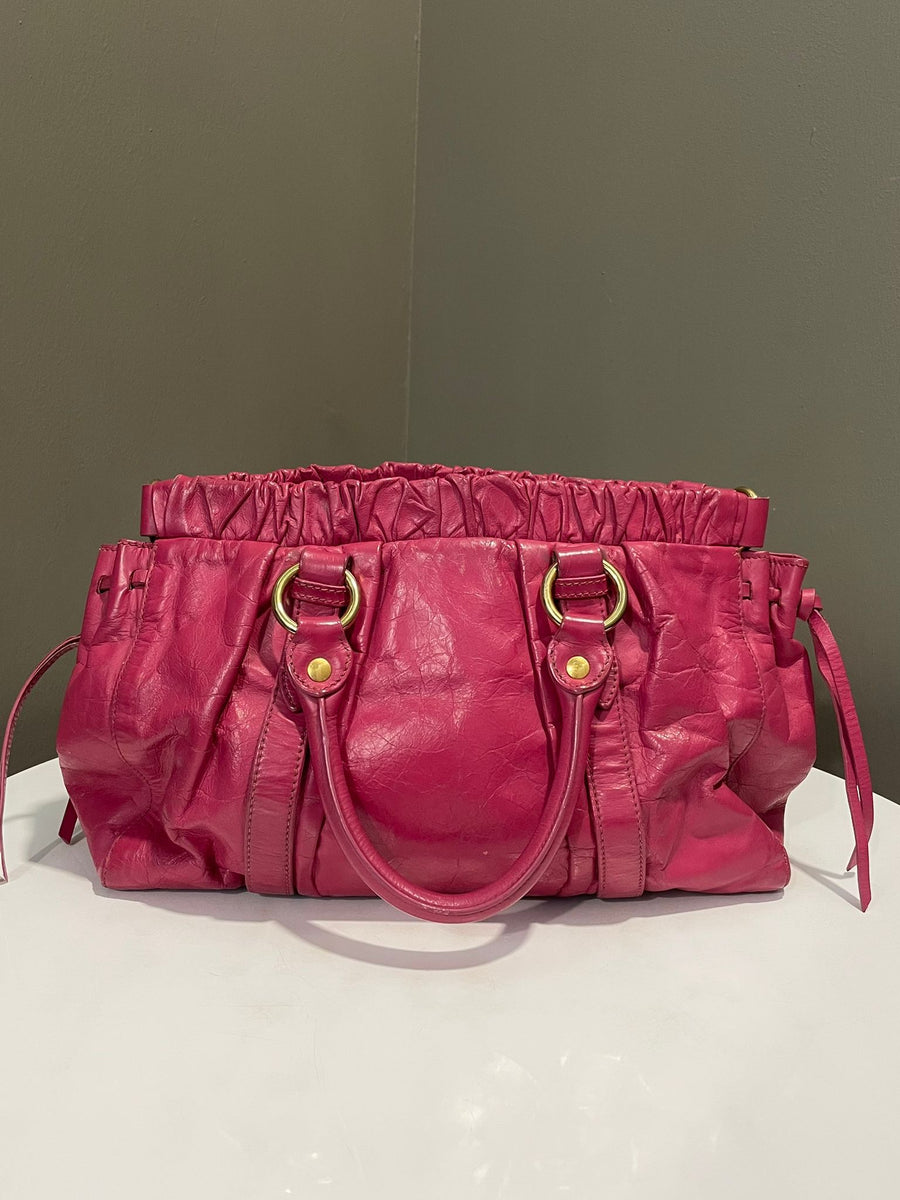 Miu Miu Vitello Lux Satchel Bag Rose Pink Aged Calfskin