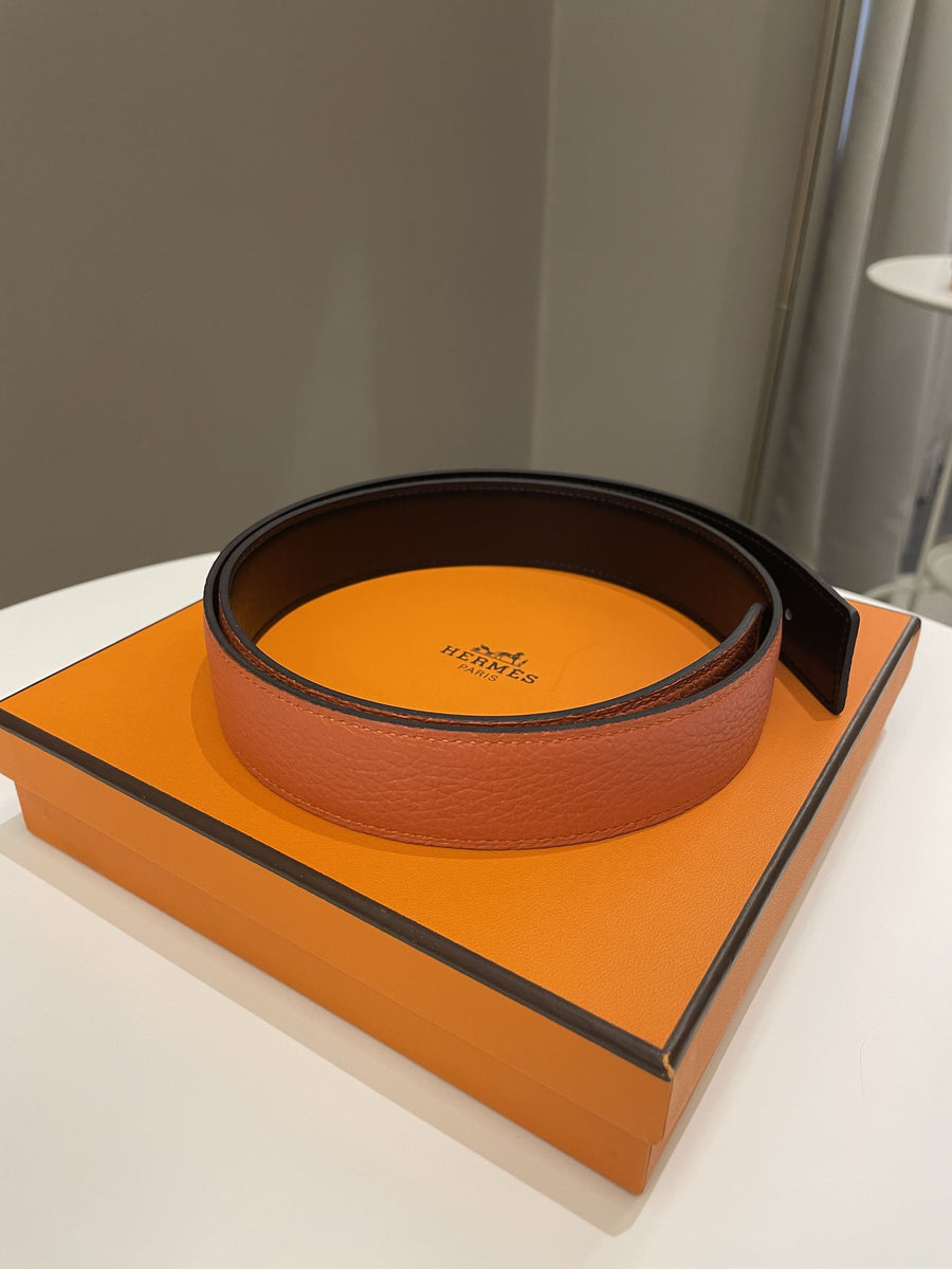 Hermes H Reversible Belt Strap Black Orange