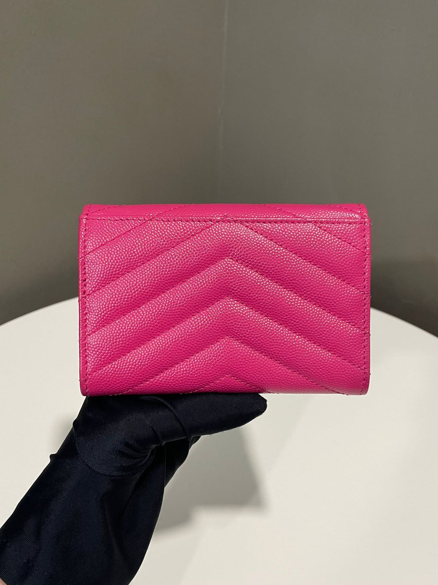 Saint Laurent Cassandre Envelope Wallet Rose Fuchsia Grainy