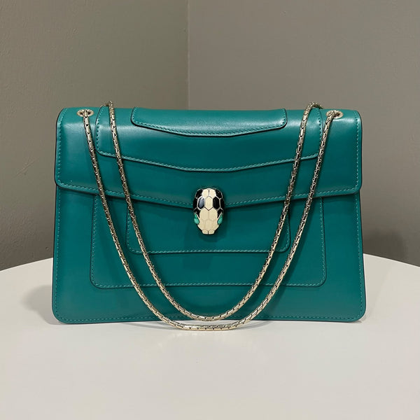 Serpenti Forever Shoulder Bag Emerald Green Calfskin