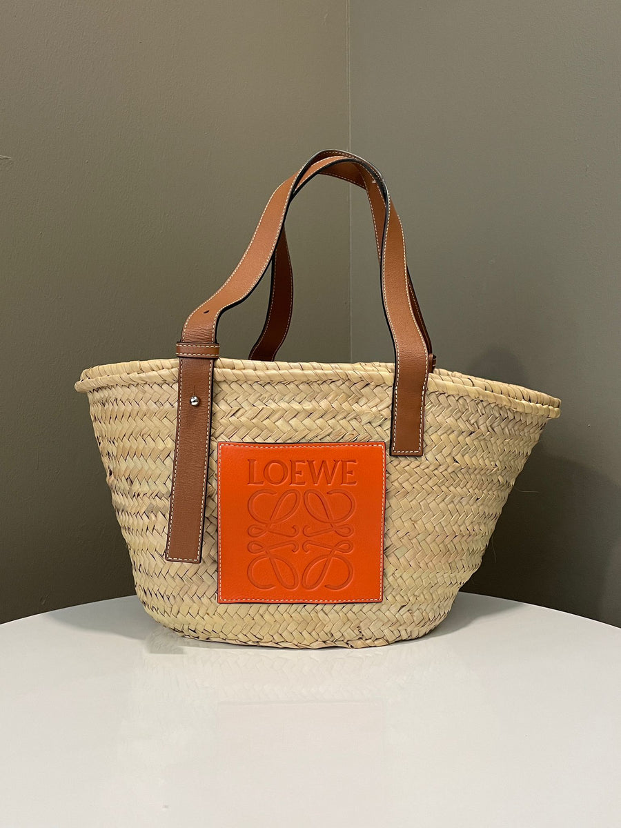 Loewe Small Basket Bag Natural/ Orange Palm leaf/ Calf