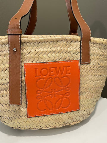 Open image in slideshow, Loewe Small Basket Bag Natural/ Orange Palm leaf/ Calf