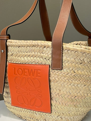 Open image in slideshow, Loewe Small Basket Bag Natural/ Orange Palm leaf/ Calf