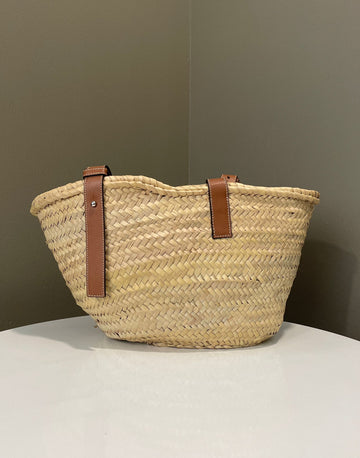 Open image in slideshow, Loewe Small Basket Bag Natural/ Orange Palm leaf/ Calf