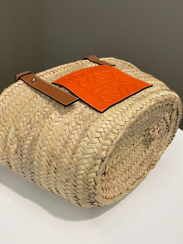 Open image in slideshow, Loewe Small Basket Bag Natural/ Orange Palm leaf/ Calf