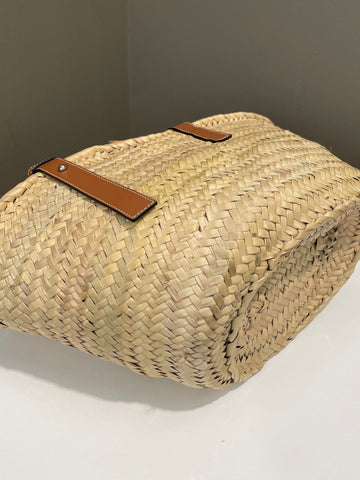 Open image in slideshow, Loewe Small Basket Bag Natural/ Orange Palm leaf/ Calf