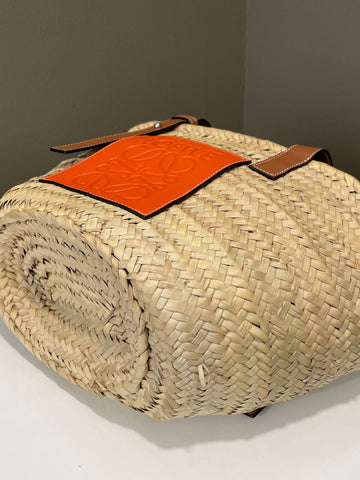 Open image in slideshow, Loewe Small Basket Bag Natural/ Orange Palm leaf/ Calf