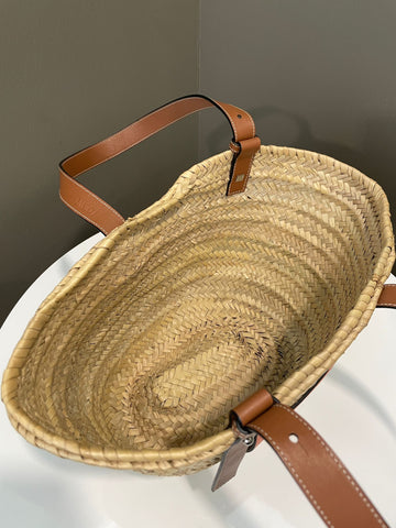 Open image in slideshow, Loewe Small Basket Bag Natural/ Orange Palm leaf/ Calf