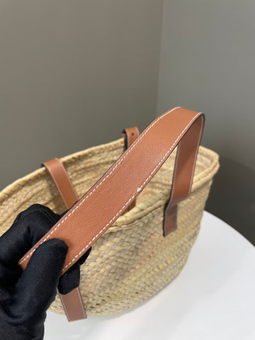 Open image in slideshow, Loewe Small Basket Bag Natural/ Orange Palm leaf/ Calf
