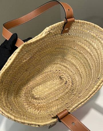 Open image in slideshow, Loewe Small Basket Bag Natural/ Orange Palm leaf/ Calf