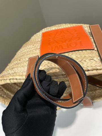 Open image in slideshow, Loewe Small Basket Bag Natural/ Orange Palm leaf/ Calf