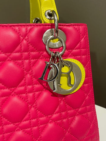 Open image in slideshow, Dior Classic Lady Dior Tri-Color Pink/ Neon /Blue Lambskin