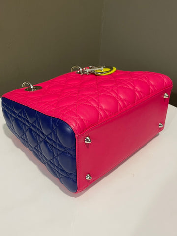 Open image in slideshow, Dior Classic Lady Dior Tri-Color Pink/ Neon /Blue Lambskin