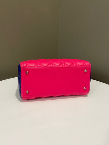 Open image in slideshow, Dior Classic Lady Dior Tri-Color Pink/ Neon /Blue Lambskin