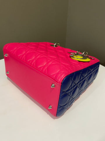 Open image in slideshow, Dior Classic Lady Dior Tri-Color Pink/ Neon /Blue Lambskin