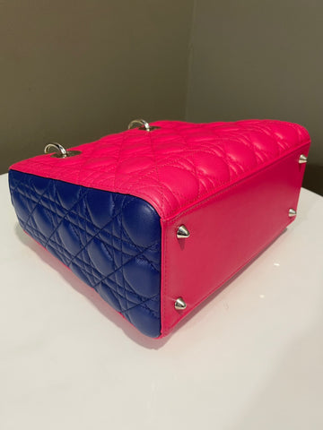 Open image in slideshow, Dior Classic Lady Dior Tri-Color Pink/ Neon /Blue Lambskin