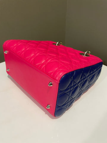 Open image in slideshow, Dior Classic Lady Dior Tri-Color Pink/ Neon /Blue Lambskin