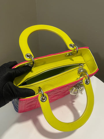 Open image in slideshow, Dior Classic Lady Dior Tri-Color Pink/ Neon /Blue Lambskin