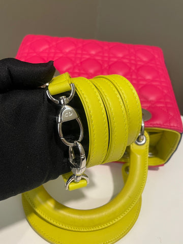 Open image in slideshow, Dior Classic Lady Dior Tri-Color Pink/ Neon /Blue Lambskin