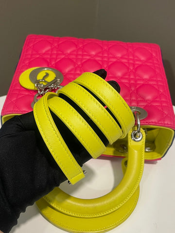 Open image in slideshow, Dior Classic Lady Dior Tri-Color Pink/ Neon /Blue Lambskin