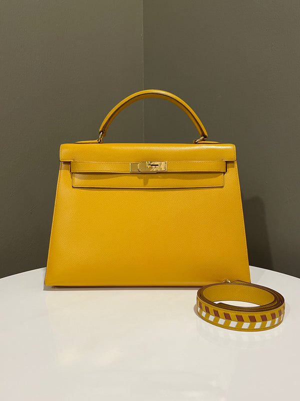 Hermes Vintage Kelly Sellier 32 Jaune Amber Courcheval